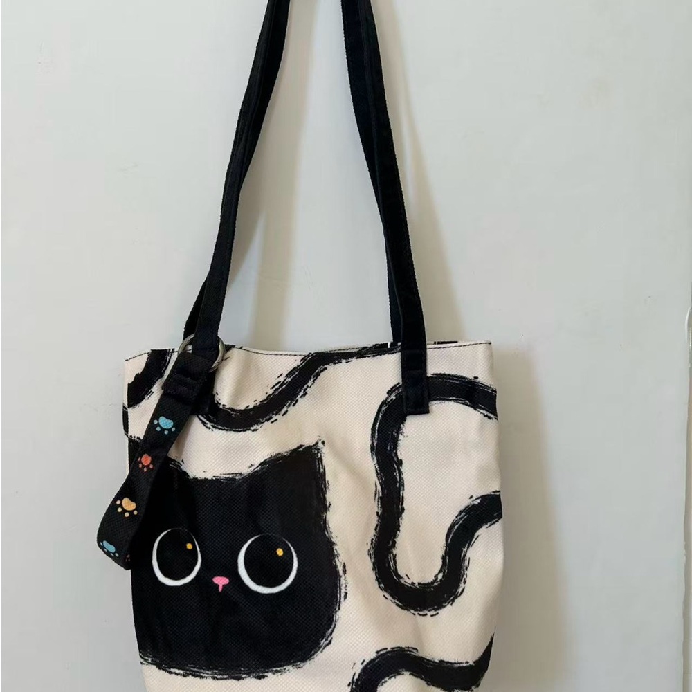 Chic Black and Cream Cat Tote Bag